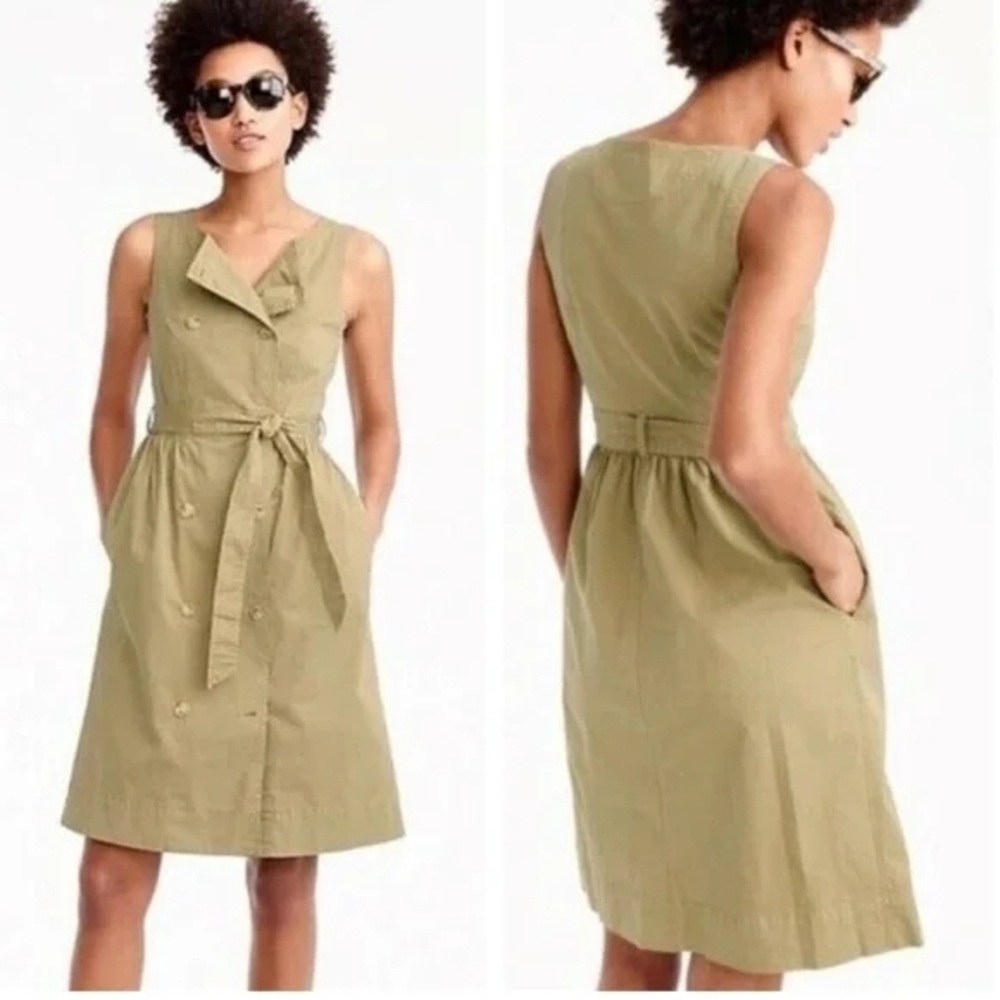 J. Crew Olive Green Sleeveless Midi Shirt Dress